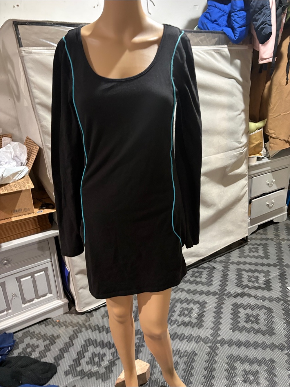 Hurley Black Mini Dress with Teal Piping